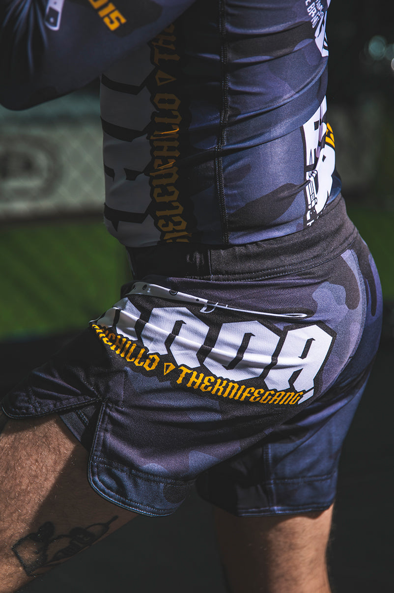 THE KNIFE GANG MMA SHORT [BLACKCAMO & YELLOW]